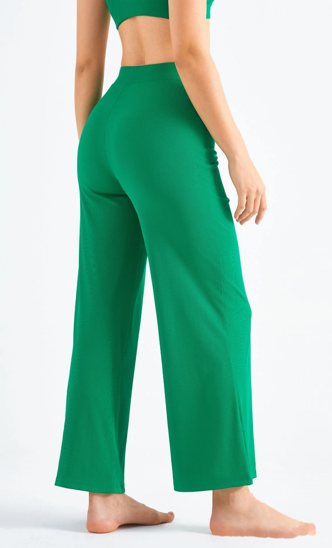 Women ribbed widen pants workout running loose drawstring leggings detail