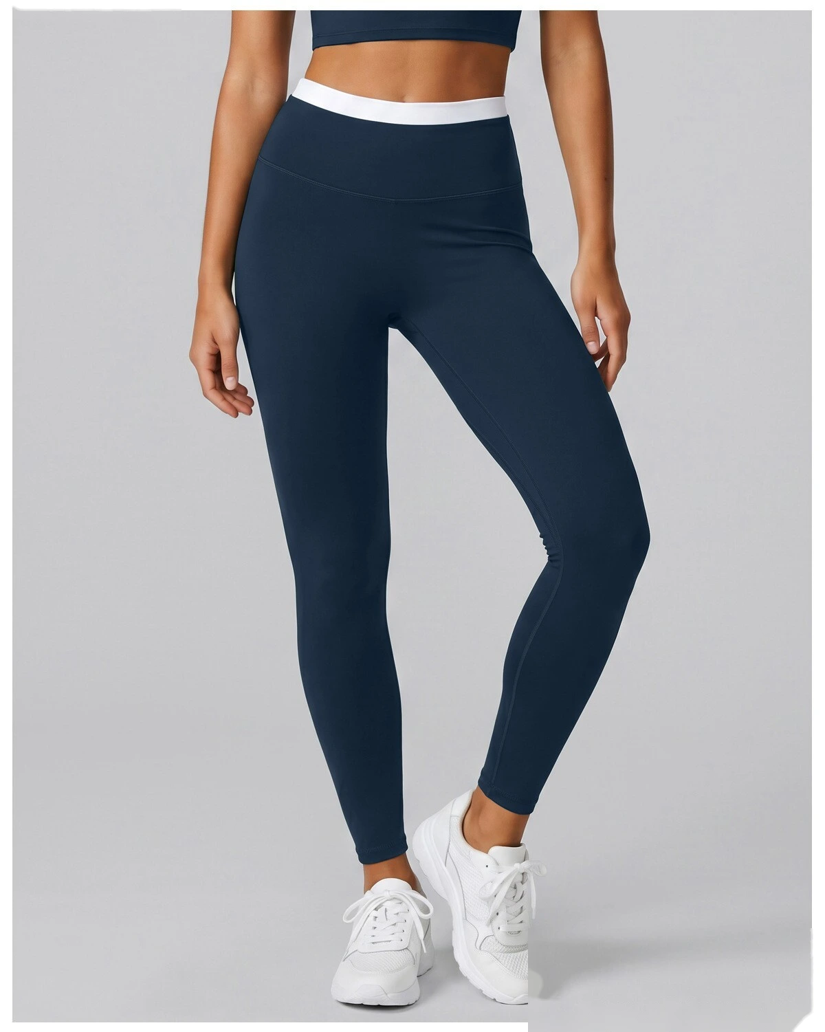 Women Contrast Color Activewear Set, Crisscross Back Tank Top + High Rise Stretch Leggings, Soft Naked-Feel Gym Outfit detail