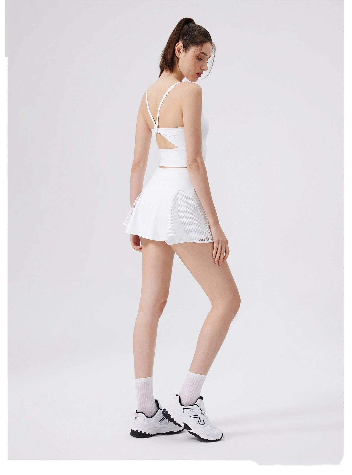 Custom mesh sports skirt nude yoga skirt comfortable anti-exposure skirt pants breathable hollow skirt detail