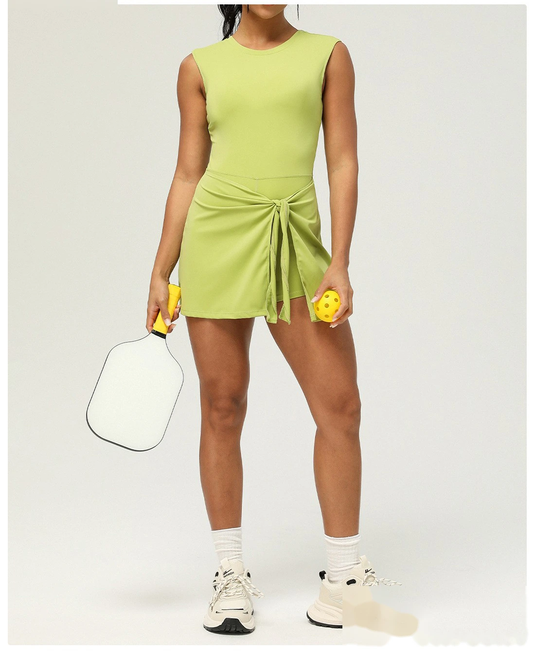 Custom-made fake two-piece tight-fitting sports slimming strap fitness back yoga women's tennis skirt detail