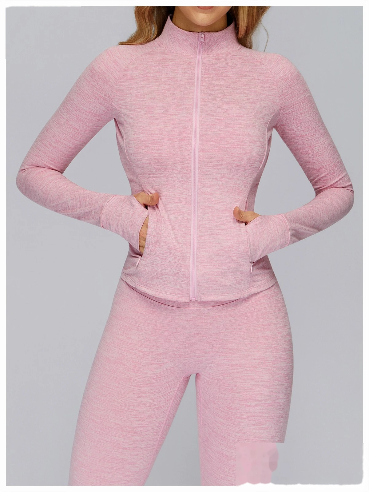 Customized long sleeve jacket zipper pocket quick-drying tight top outdoor sports running fitness jacket detail