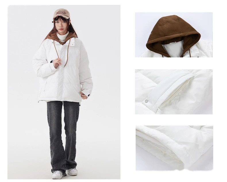 Custom hooded down jacket men's winter new trend fake two windproof warm couple coat. detail