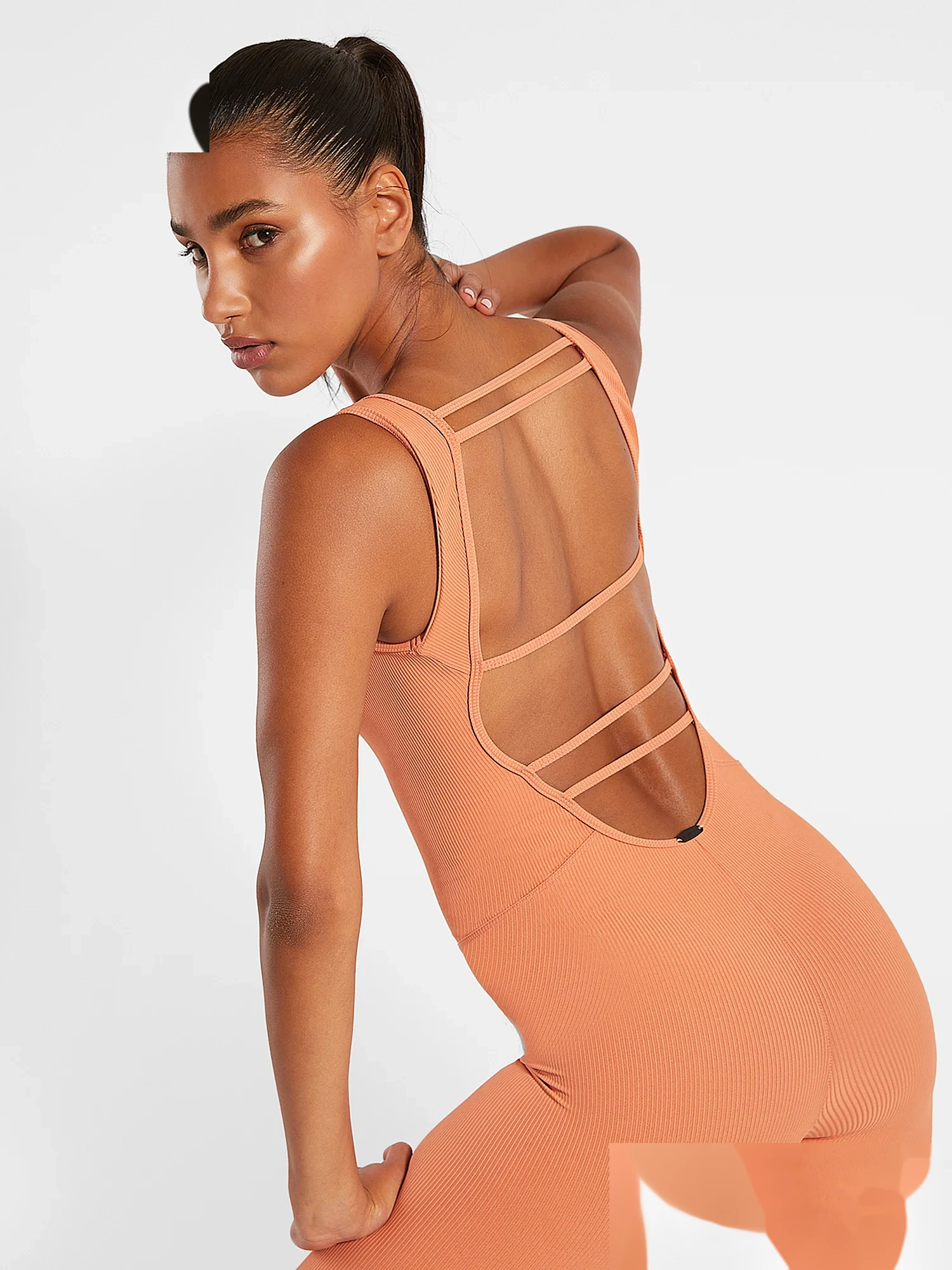 Women's fashion high elastic yoga jumpsuit sports fitness clothes detail