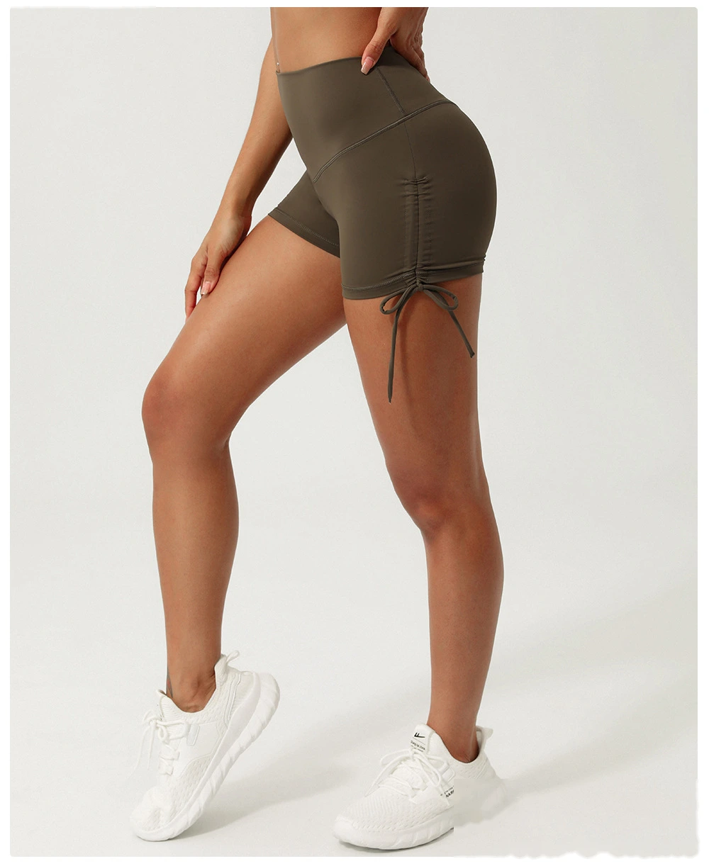 Custom-made nude quick-drying yoga shorts with rope-pulling and hip-lifting pants detail