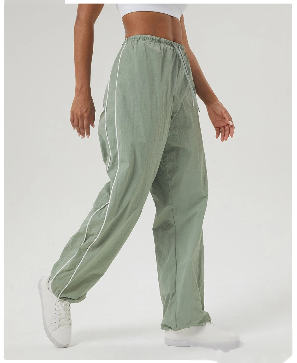 Custom contrast casual overalls drawstring pocket sports pants loose straight pants fitness pants detail