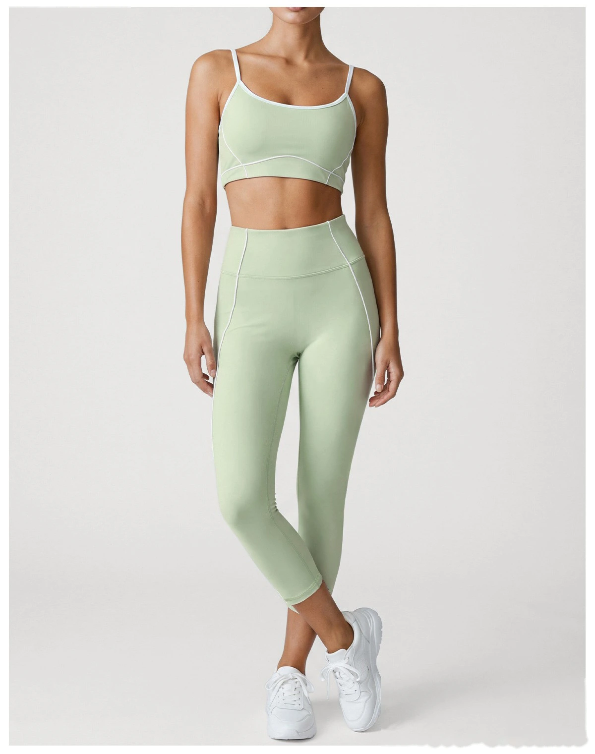 Women Workout Tracksuit, Sleeveless Athletic Vest + High Elastic Seven-Eighths Pants, Breathable Gym Clothing Set detail
