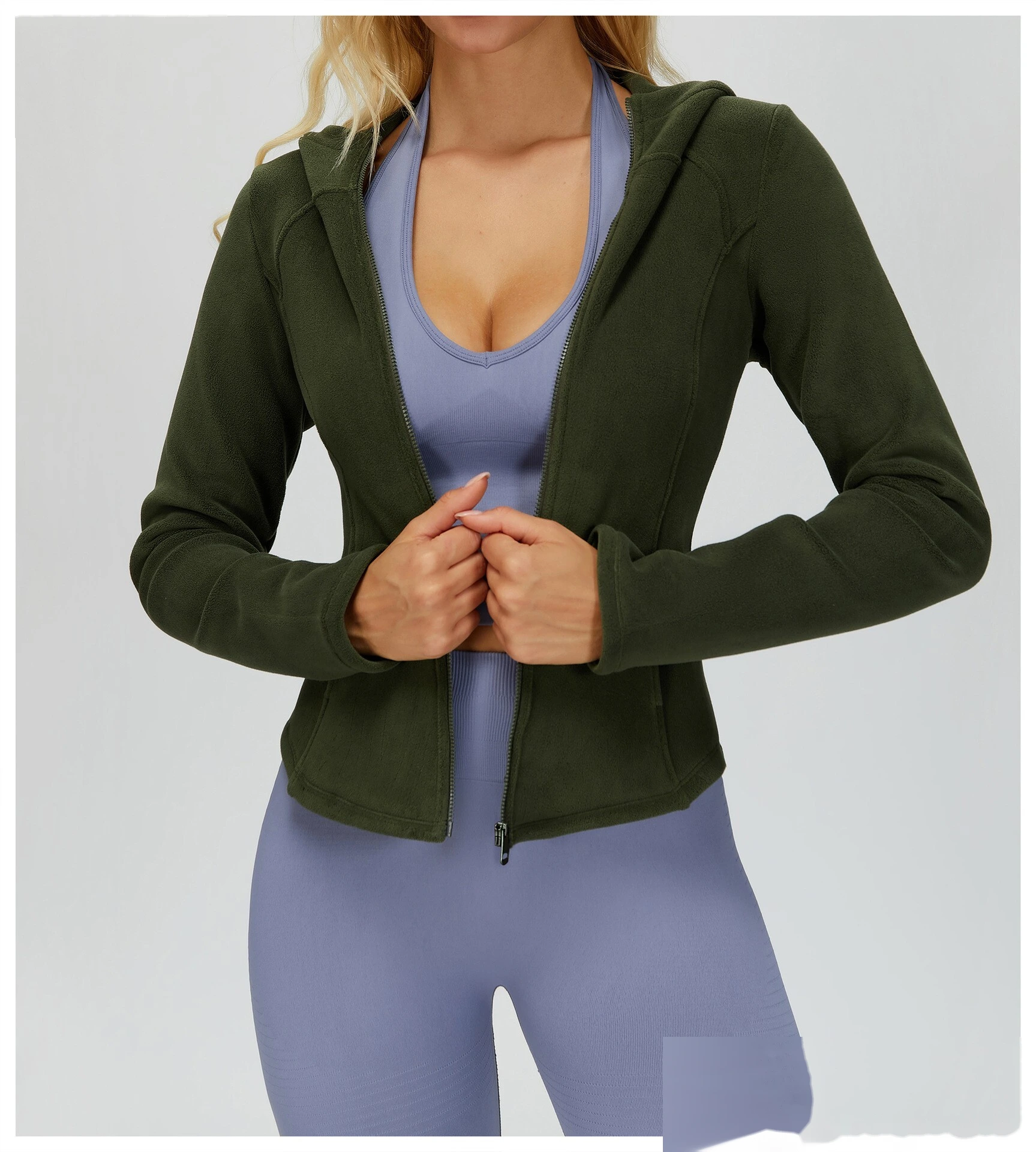 Custom Fleece-Lined Hooded Jacket: Slim-Fit Outdoor Zip Coat with Pockets for Sports & Leisure detail