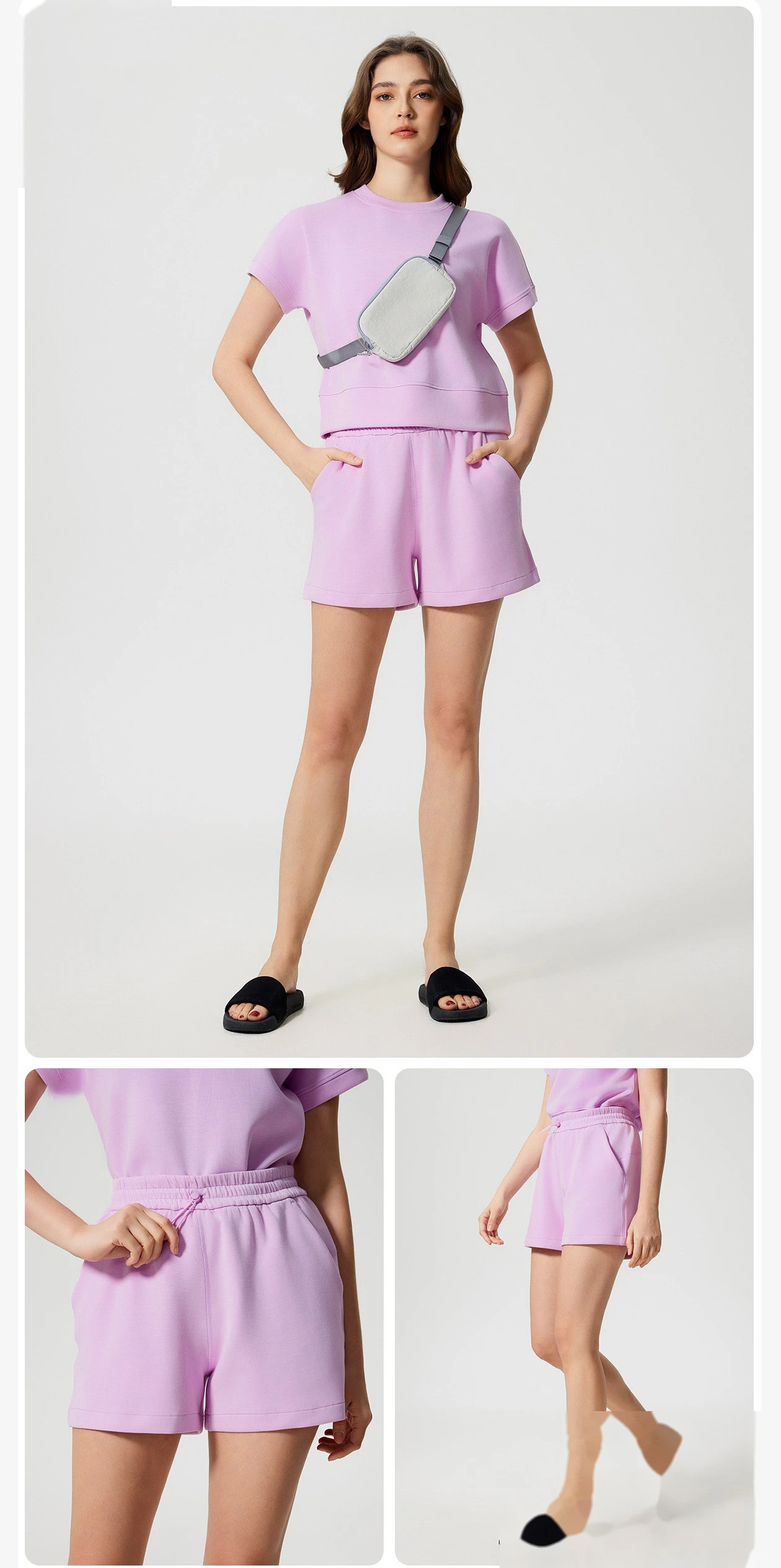 Customized high waist loose running shorts female air layer fitness yoga pants detail