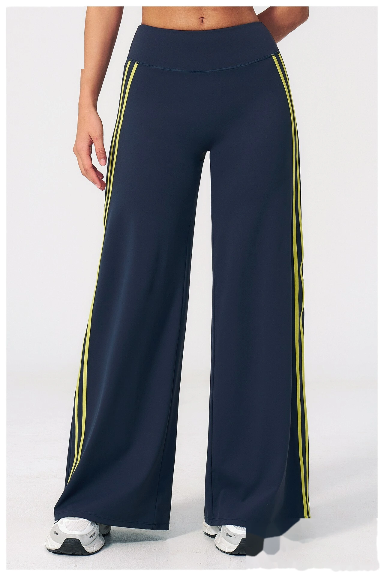High Waist Hip Lifting Flare Yoga Pants, Color Block Naked Feel Slimming Workout Wide Leg Trousers detail