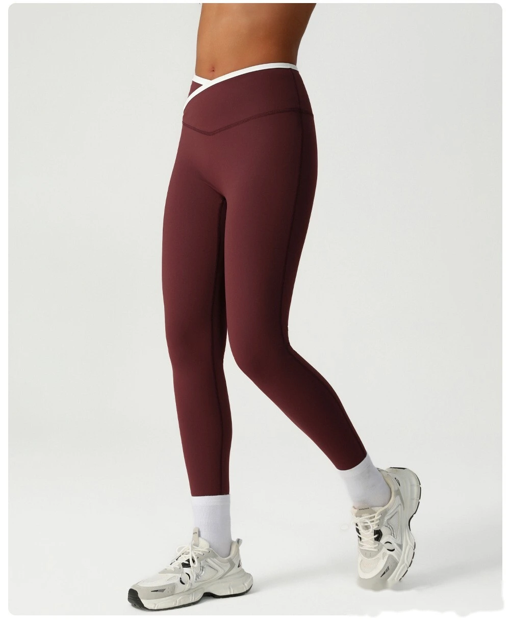 Custom-made comfortable tight-fitting yoga pants cross high waist sports pants training running fitness pants detail