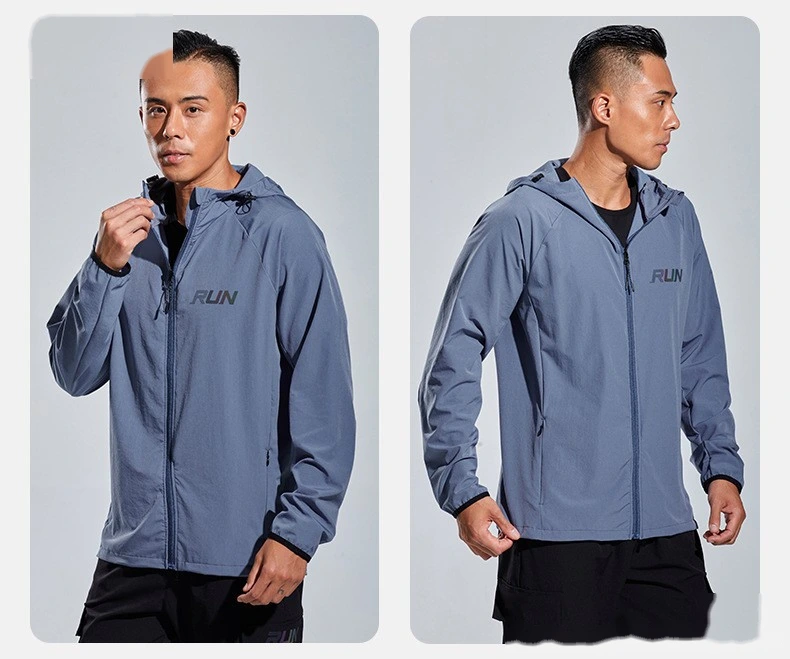 Customized sportswear men's outdoor running quick-drying fitness hooded cardigan training sports coat detail