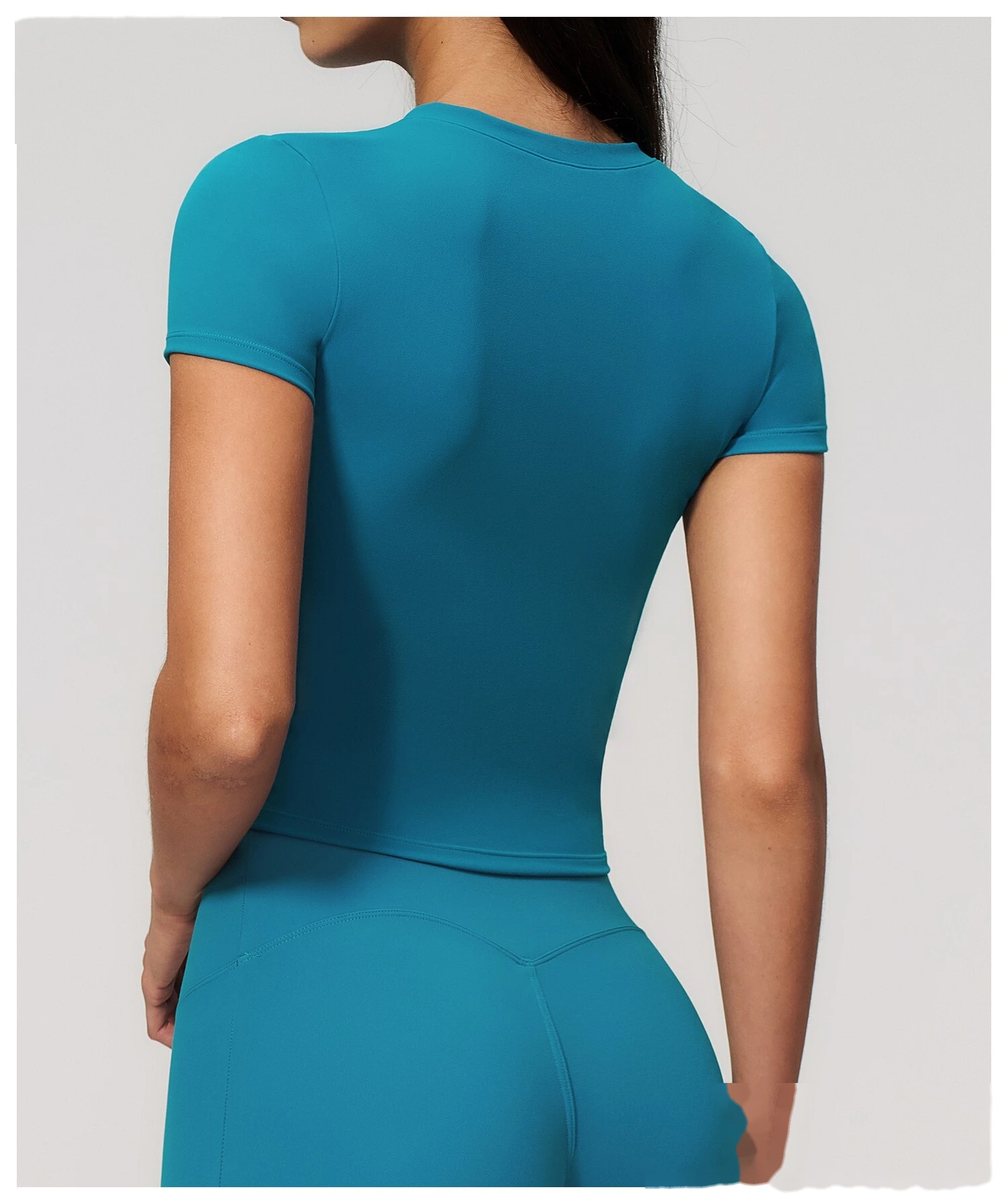High elastic breathable yoga clothes short sleeves tight slim short sports leisure fitness Pilates T-shirt detail