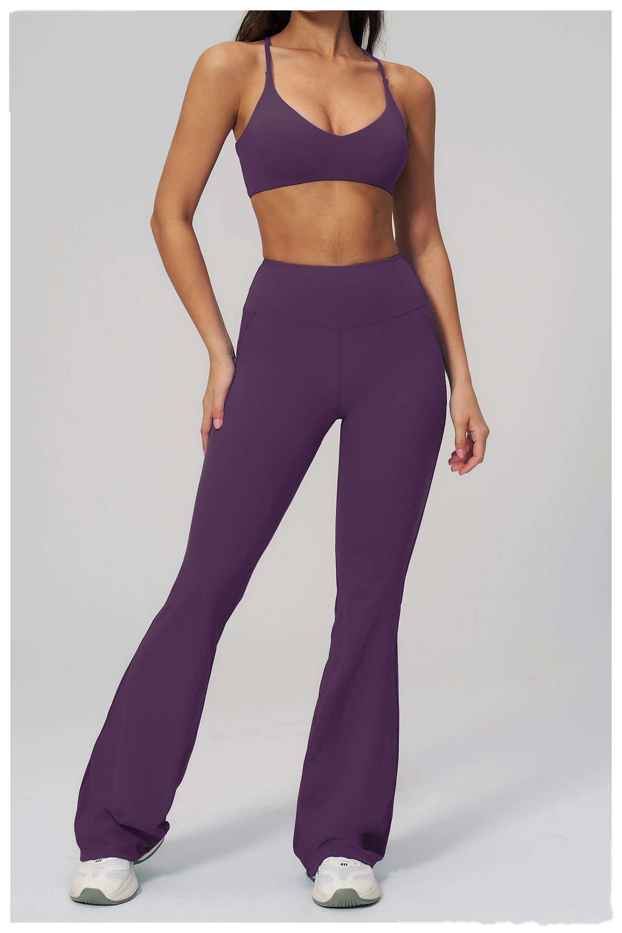 Sports suit women's beautiful back yoga suit tight micro-pull fitness suit detail