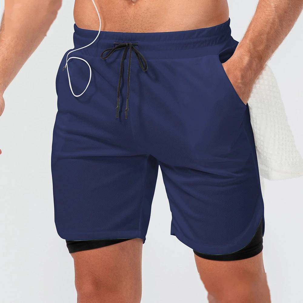 Men 2 in 1 shorts headphone hole quick dry running pants with inner detail