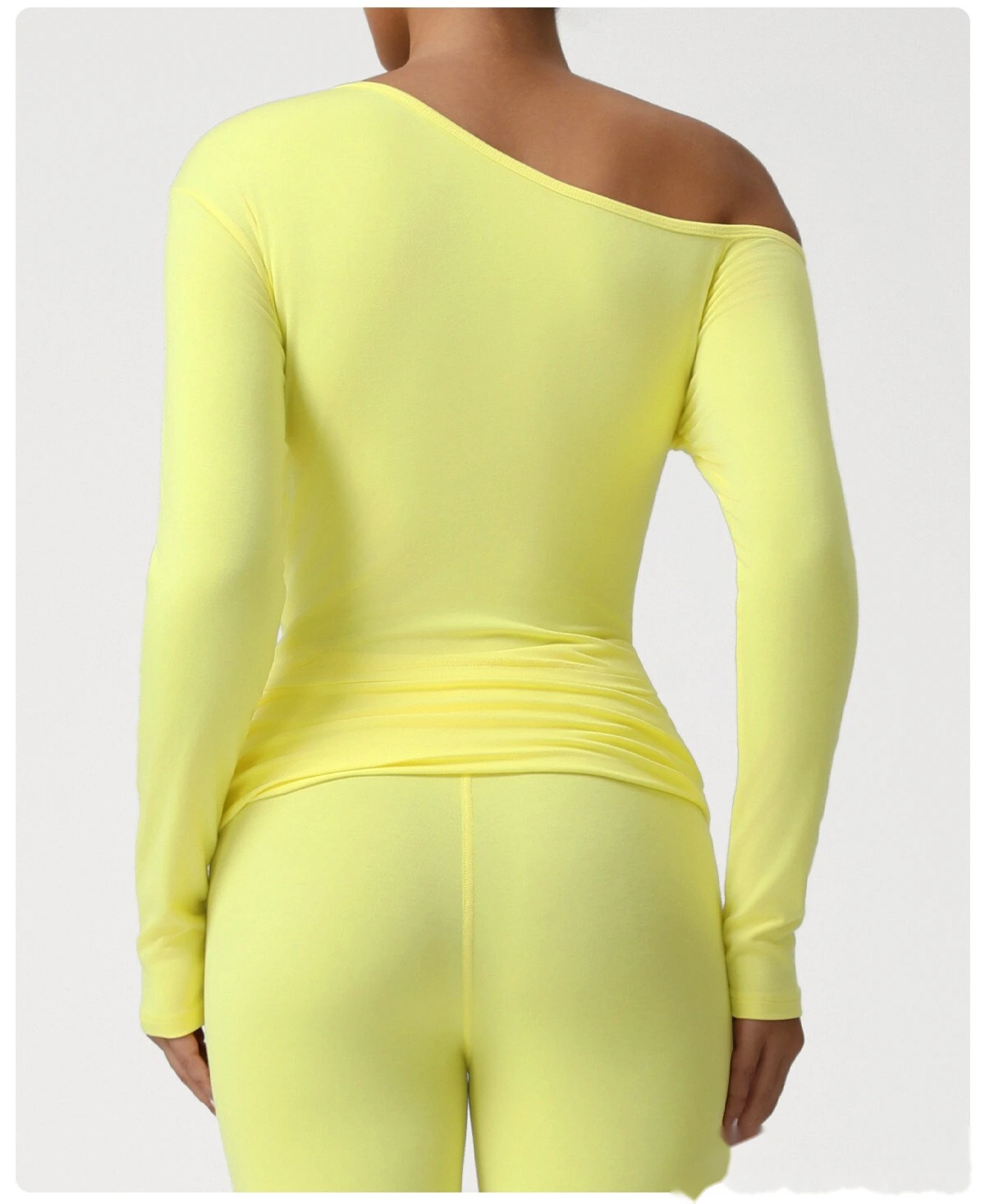 Customized diagonal shoulder sports bottoming shirt for women's slim and slim yoga long sleeve T-shirt detail