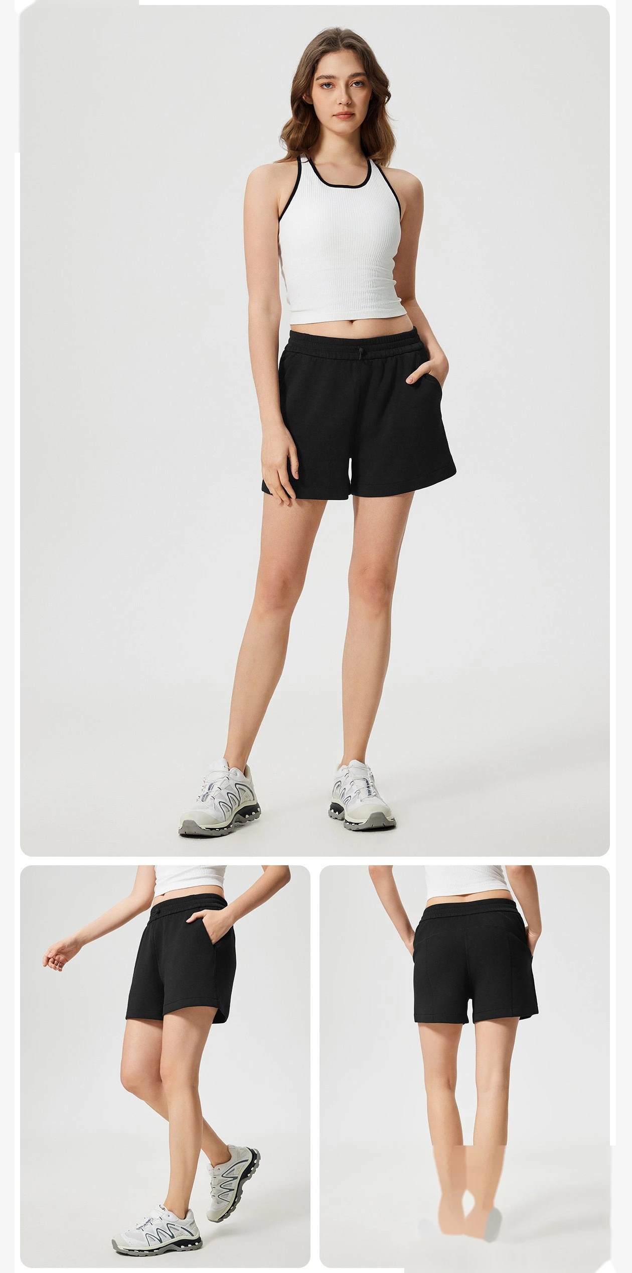 Customized high waist loose running shorts female air layer fitness yoga pants detail