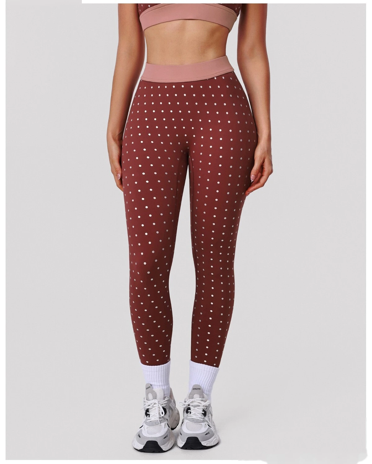 Bulk Custom Polka Dot Print Yoga Tights - High-Stretch Nude Feel 7/8 Leggings for Gym Outdoor Running Fitness detail