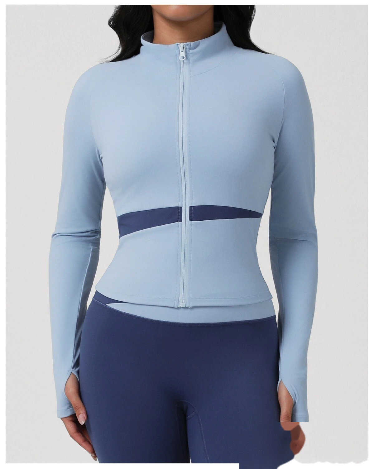 Yoga clothing, Pilates training, fitness top, morning running, quick-drying sports, color-block long-sleeve jacket detail