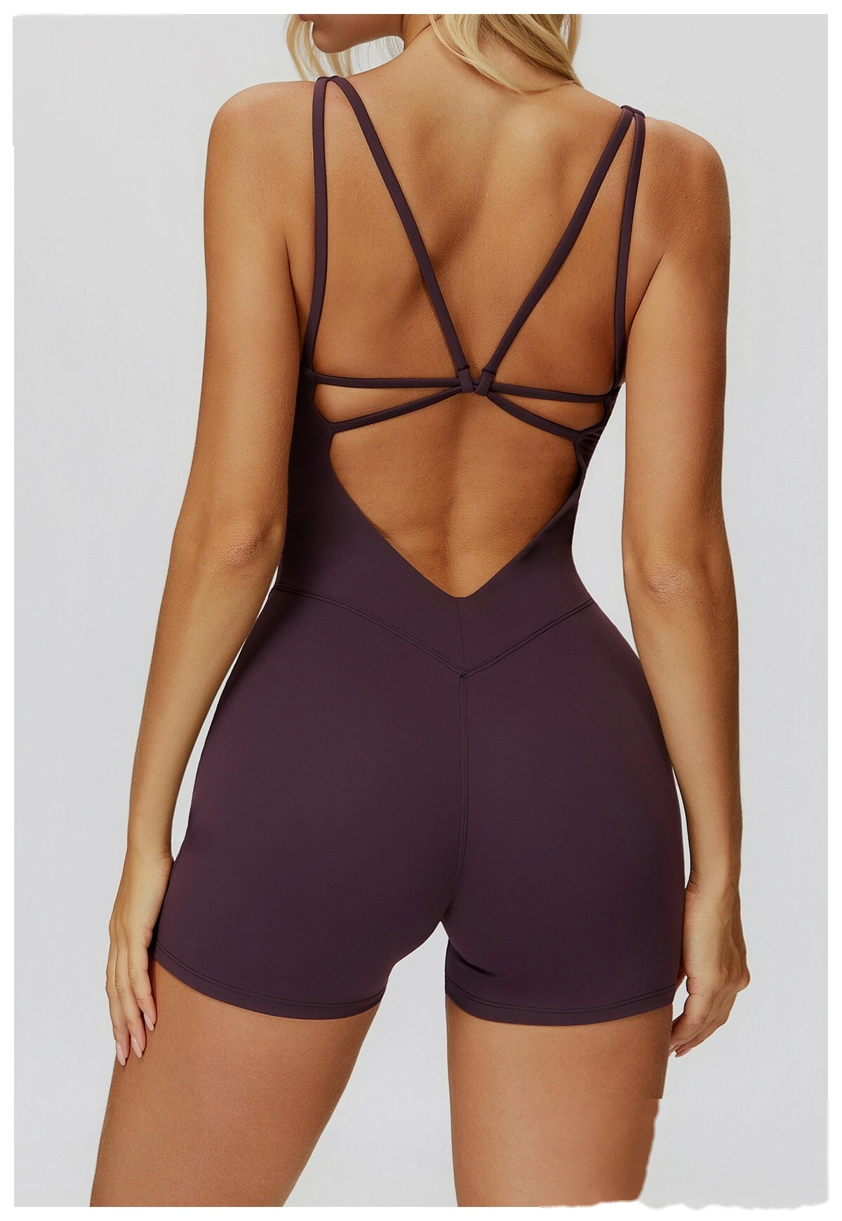 Women's Tight-Fitting Crisscross Back Yoga Bodysuit - Customizable High Elastic Short-Length One-Piece for Yoga, Running detail