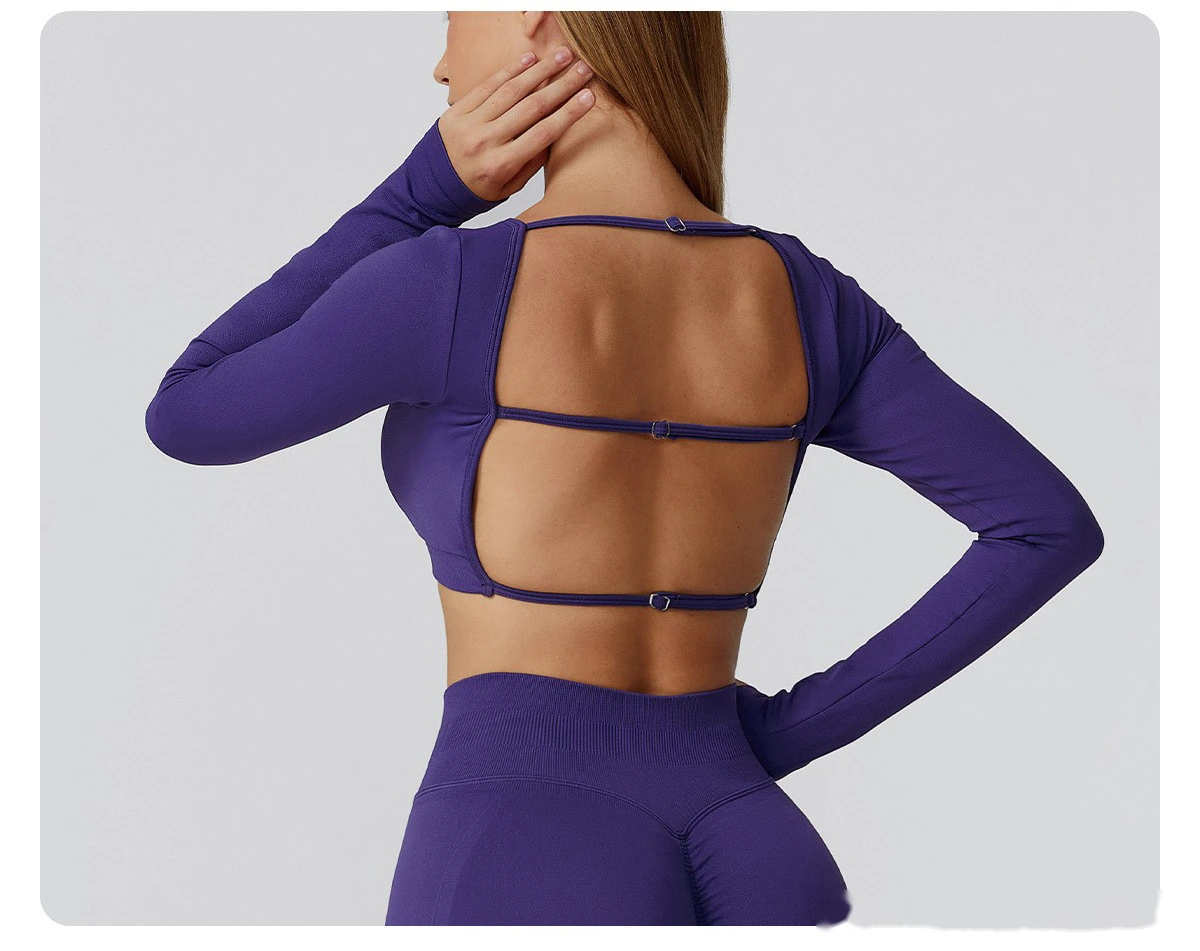 Customized seamless yoga clothes women's hollow back slim long-sleeved sports tops detail