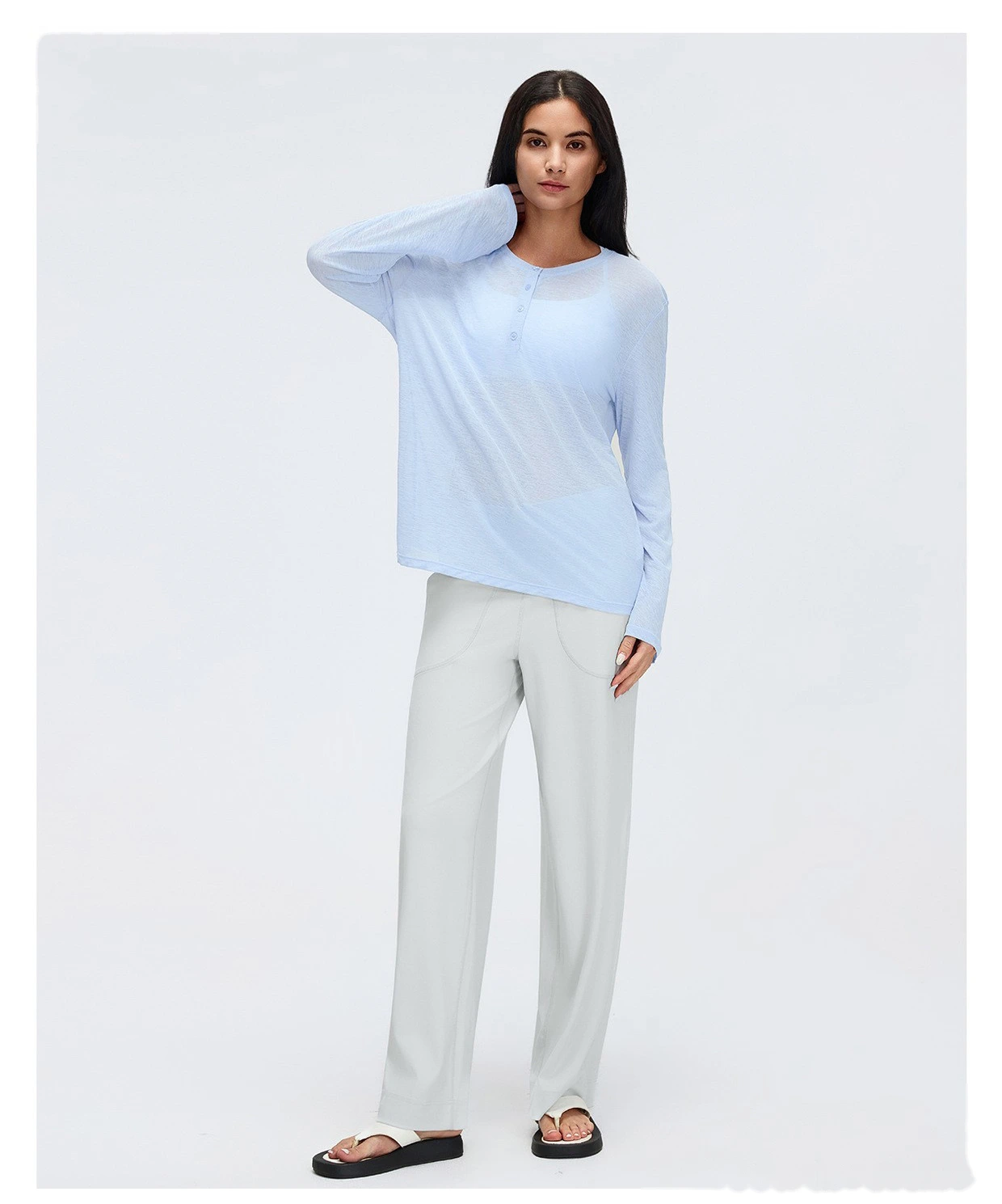 Loose Breathable Yoga Cover Up for Women, Long Sleeve Gym Top, Lightweight Casual Running Fitness T-Shirt detail