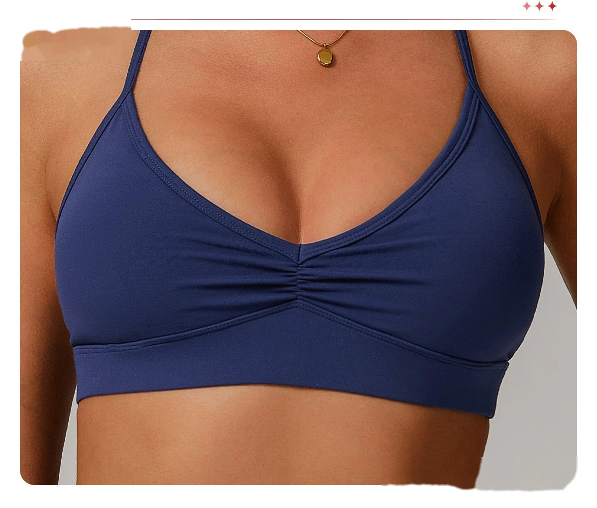 Quick-drying V-neck yoga bra cross-back pleated underwear running fitness bra detail
