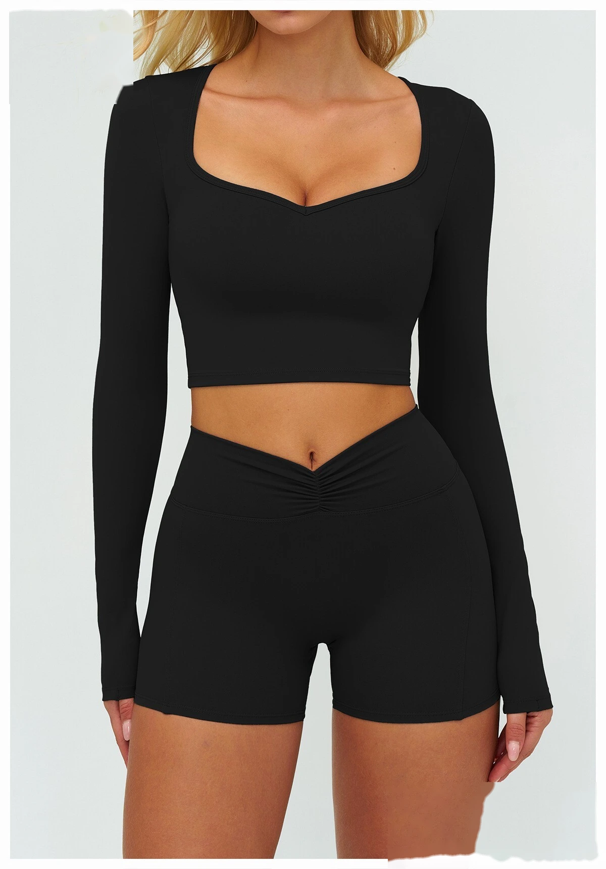 Women's High-Elastic Yoga Shirt - Customizable Slim-Fit Long Sleeve Workout Top for Running, Fitness & Casual Outings detail