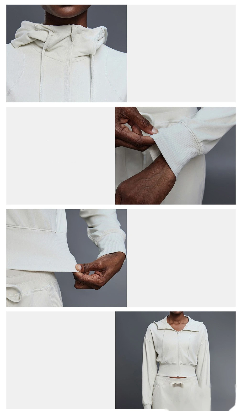 Customized hooded sports coat short waist cardigan long sleeve top yoga fitness clothes for women detail