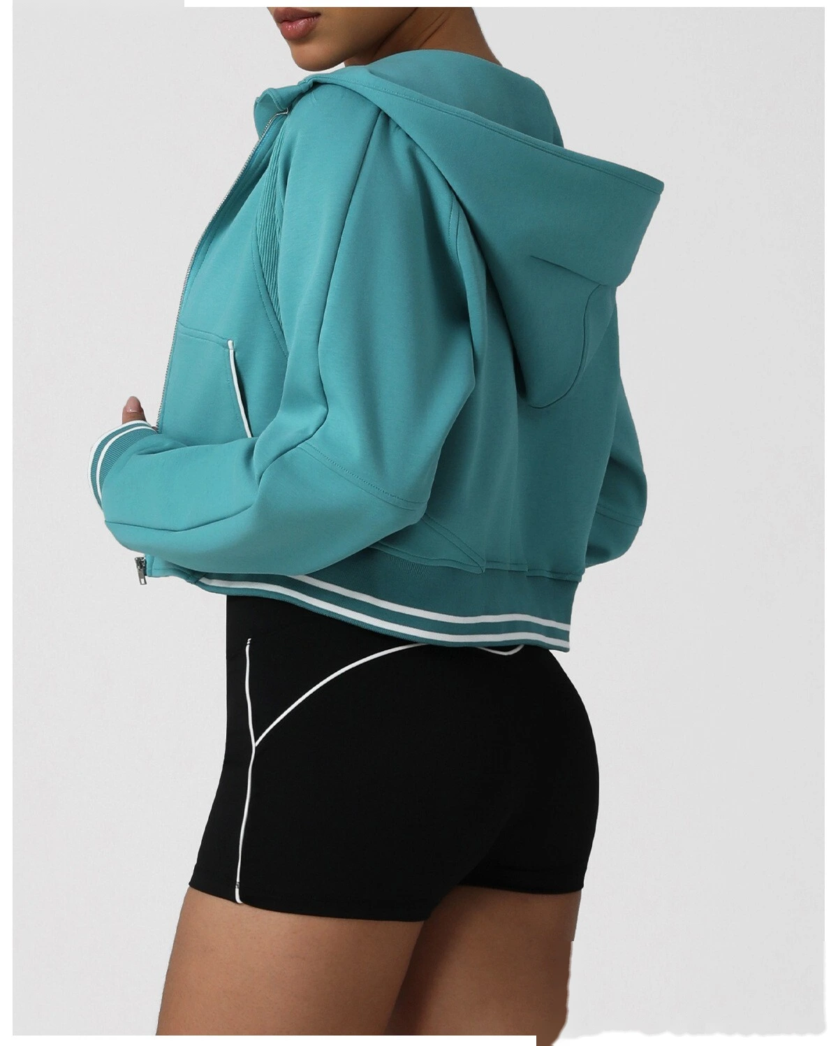 Women's Custom Thickened Color-Block Hooded Jacket for Autumn-Winter | Warm, Ideal for Yoga & Fitness detail
