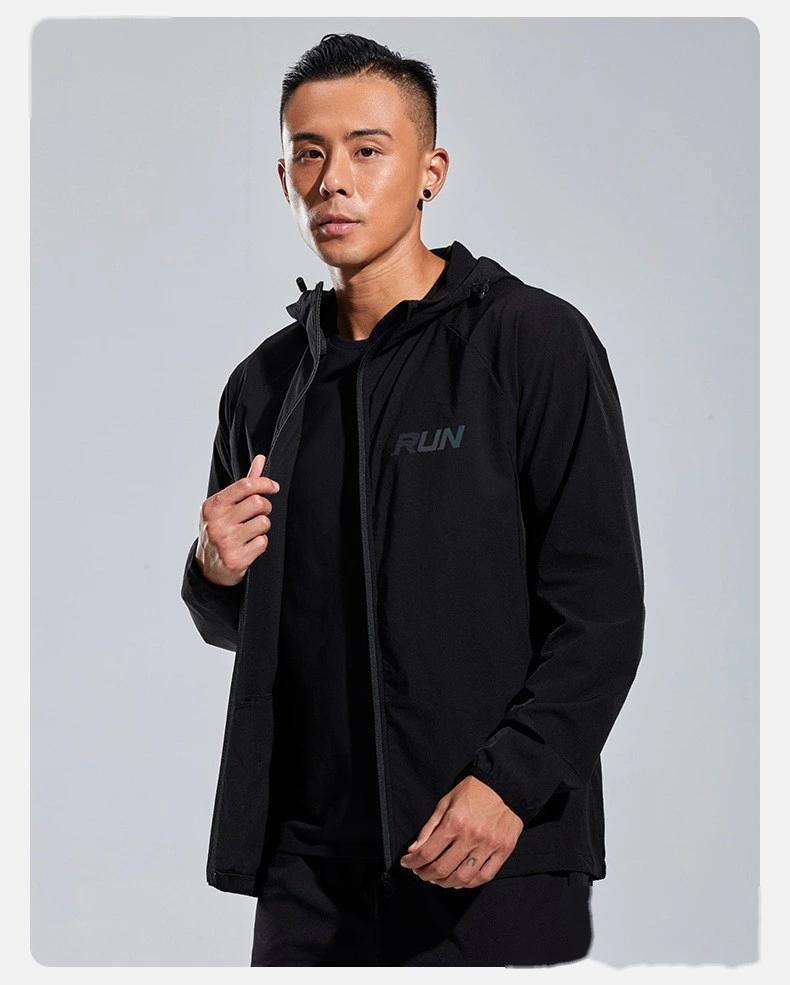 Customized sportswear men's outdoor running quick-drying fitness hooded cardigan training sports coat detail