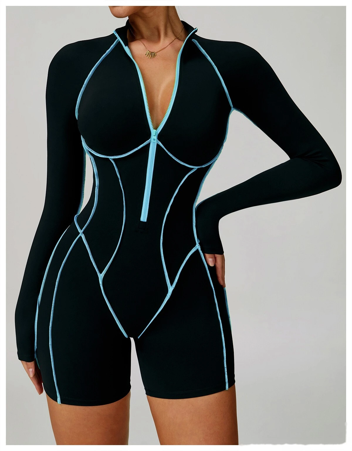 Customized contrast yoga jumpsuit hollow back tight fitness suit high-intensity sports jumpsuit detail