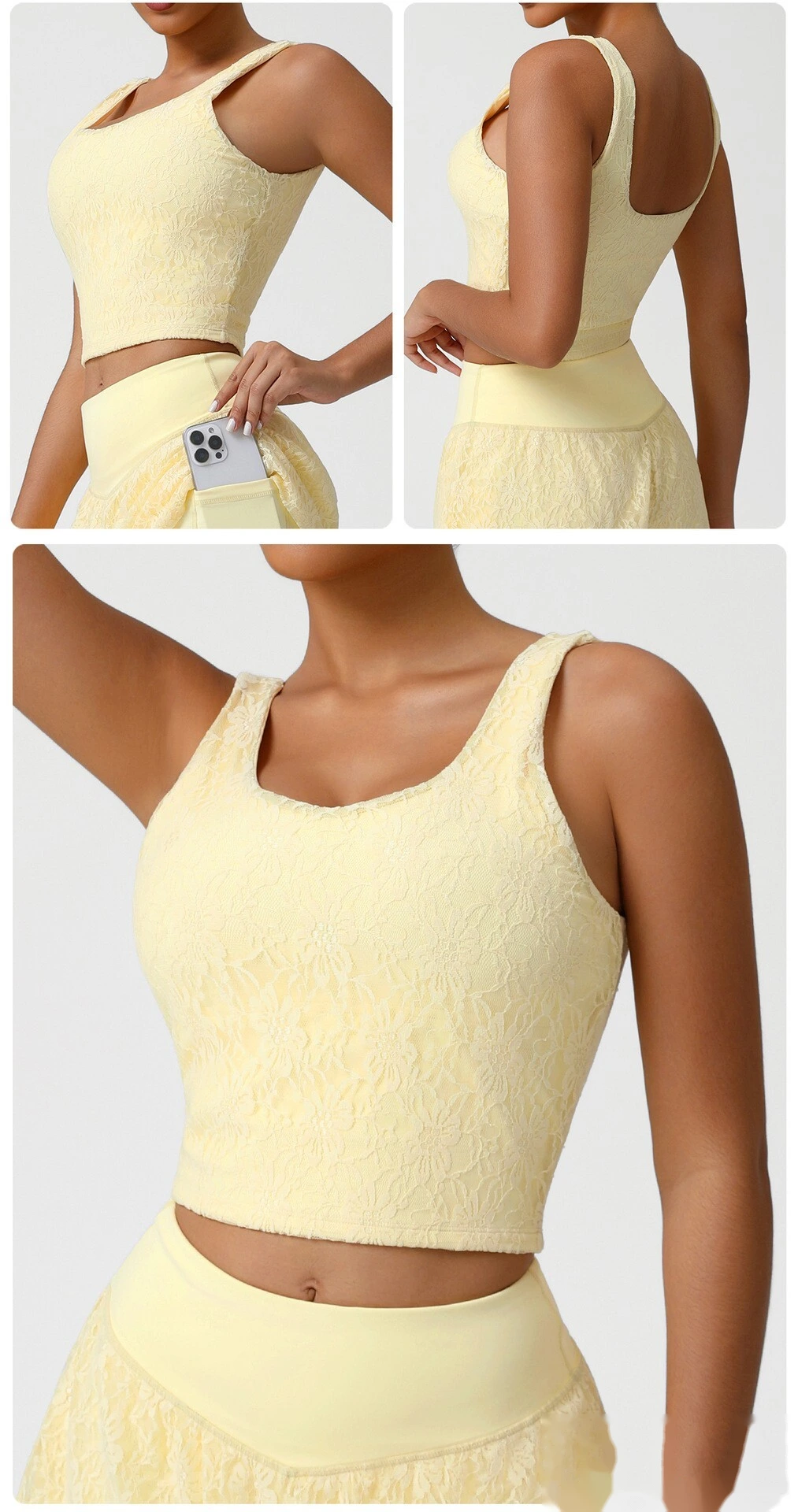 Custom-made nude sexy lace sleeveless sports shirt new dance training fitness camisole women detail