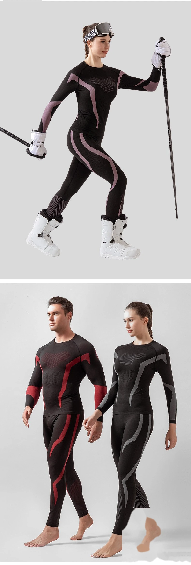 Custom ski thermal underwear for men and women bottoming tights riding outdoor sports tights set. detail