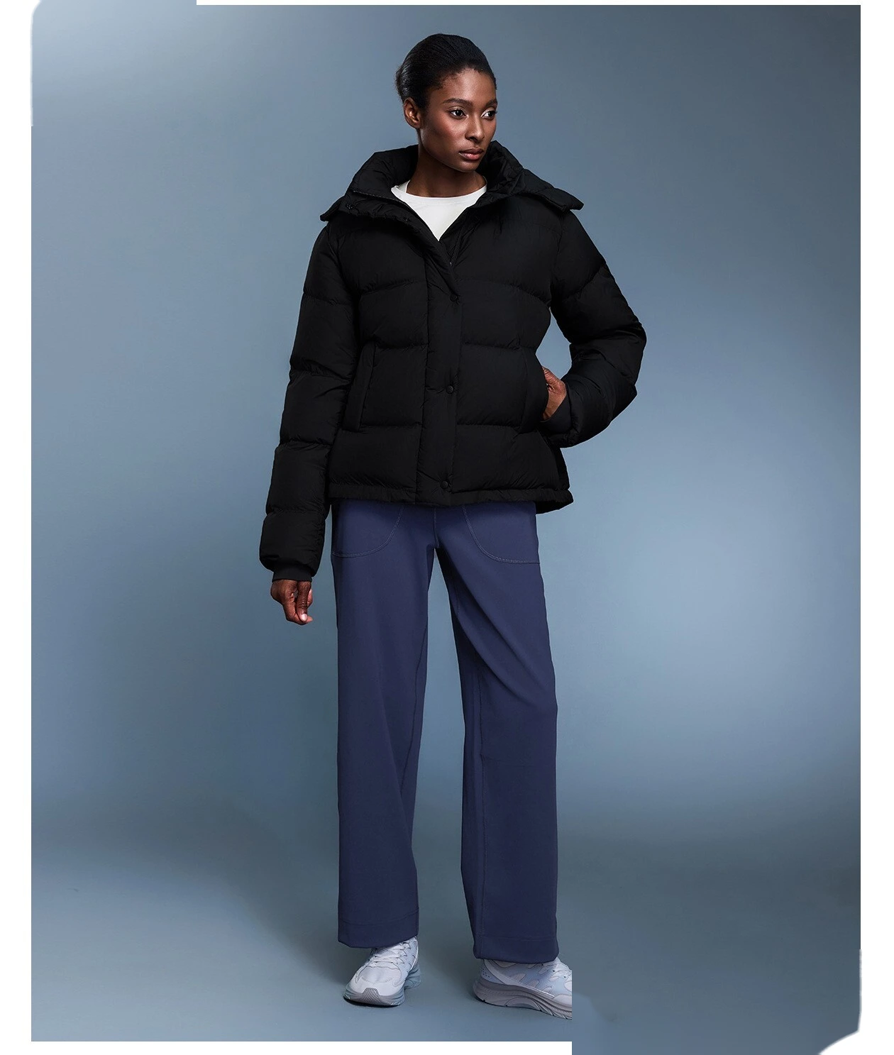 Customized new down jacket women waist drawstring hooded windproof warm bread coat in winter detail