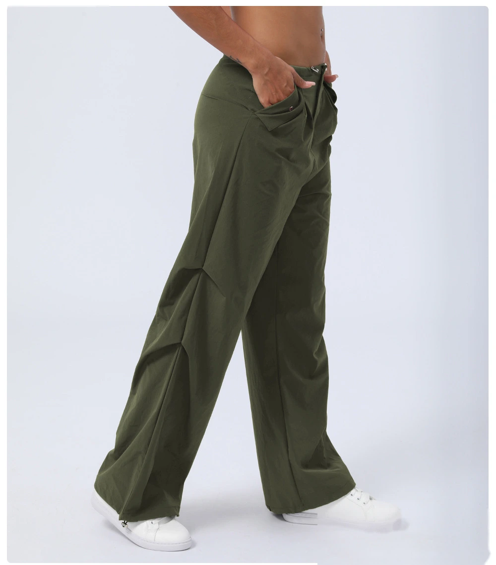Customized autumn and winter high waist quick-drying sports pants women's leg pants loose straight overalls detail