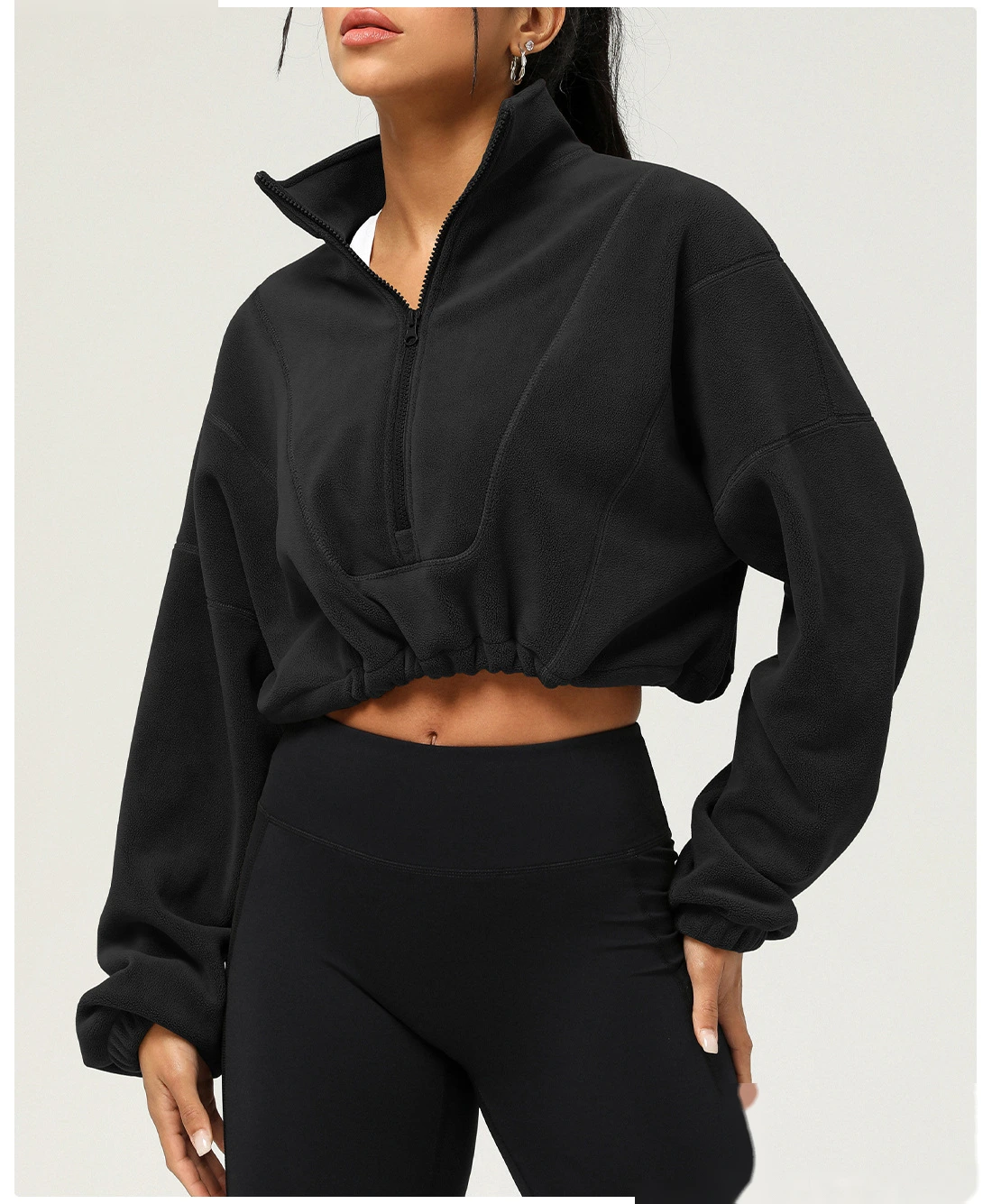 Customized autumn and winter Olympic fleece long-sleeved sweater stand-up zipper short casual warm sportswear women detail