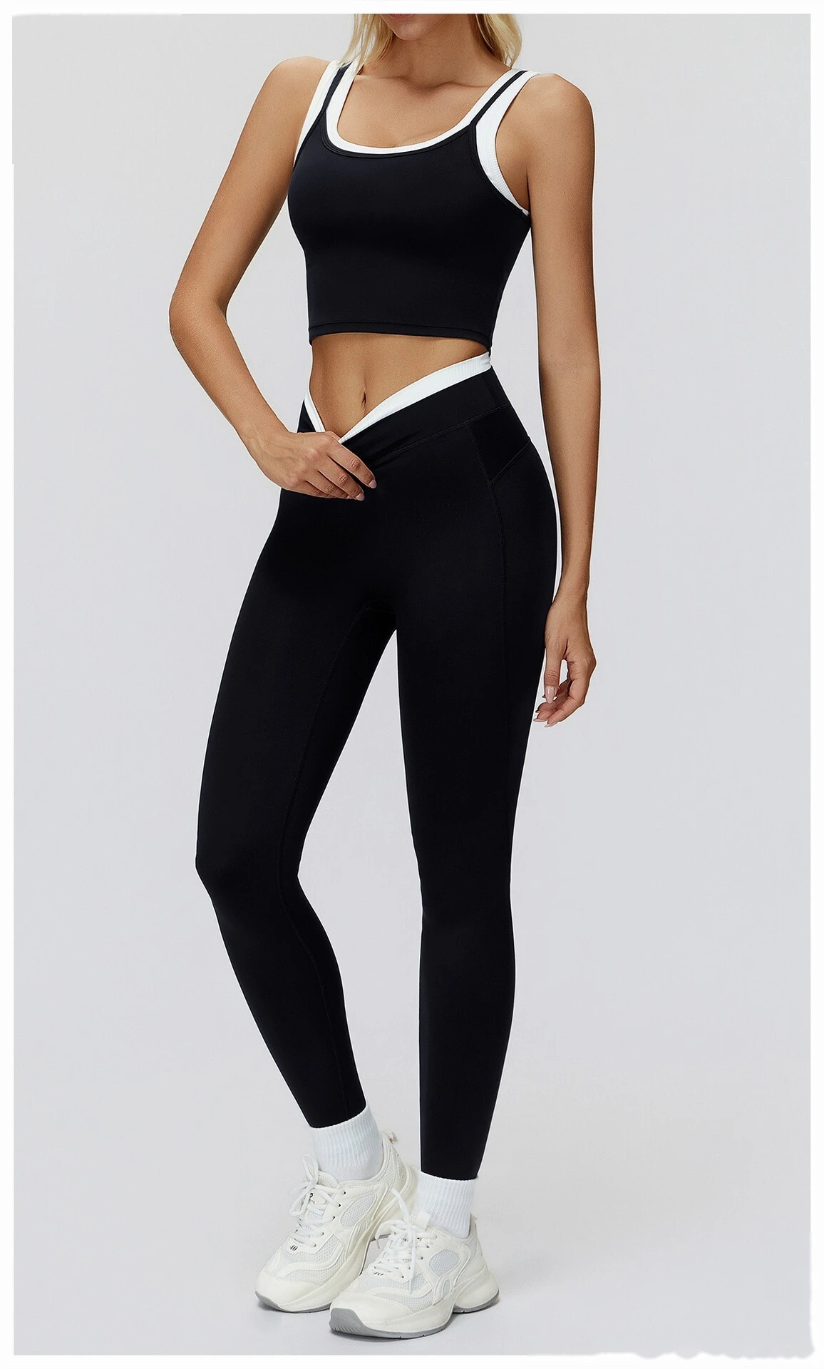 Customizable EU-US Athletic Leggings | Women's Ribbed High-Waist Contrast Tights, Yoga & Running detail
