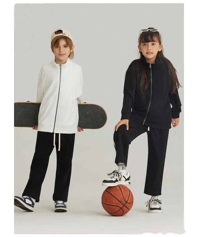 Customized spring and autumn cotton terry collar zipper cardigan jacket loose sports suit for boys and girls detail