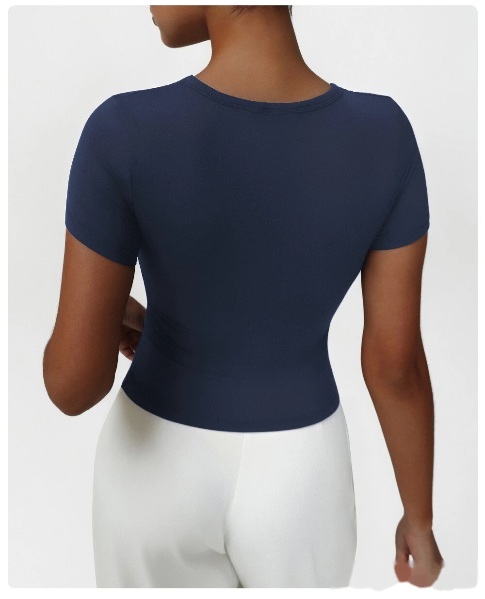 Custom tight fashion casual sports T-shirt small V-neck sexy high-elastic yoga clothes short-sleeved shirt detail