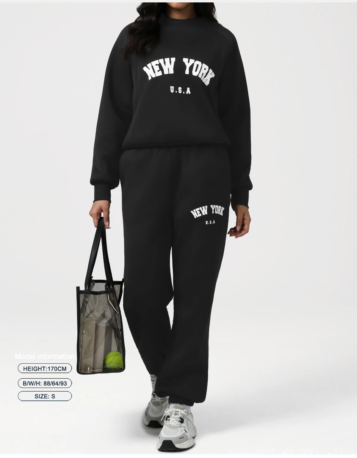 Custom Autumn-Winter Fleece Warm Sweatshirt Set with Cuffed Athletic Jogger Pants & Letter Print detail