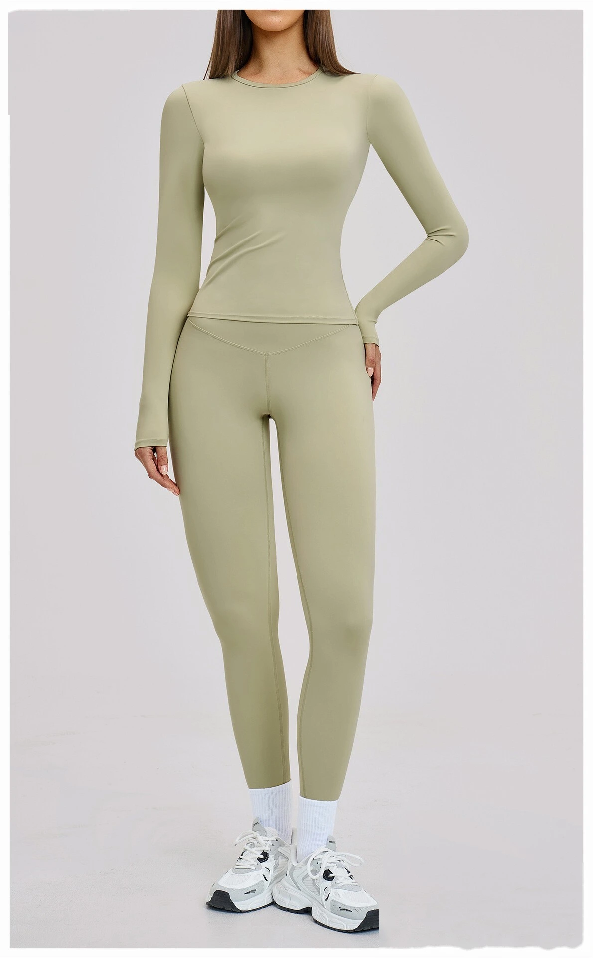 Custom Women's Yoga Set - High Stretch Tight Long Sleeve Top & Leggings for Outdoor Running Fitness detail