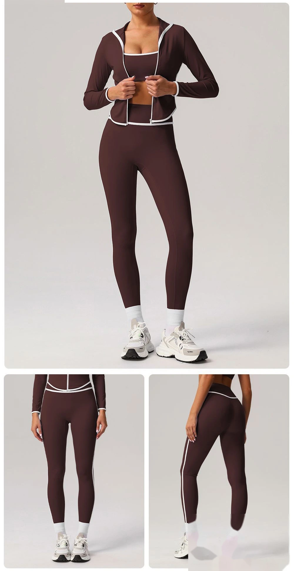 Customize nude contrast high waist yoga pants, run and exercise, and wear tight hip-lifting sports pants detail