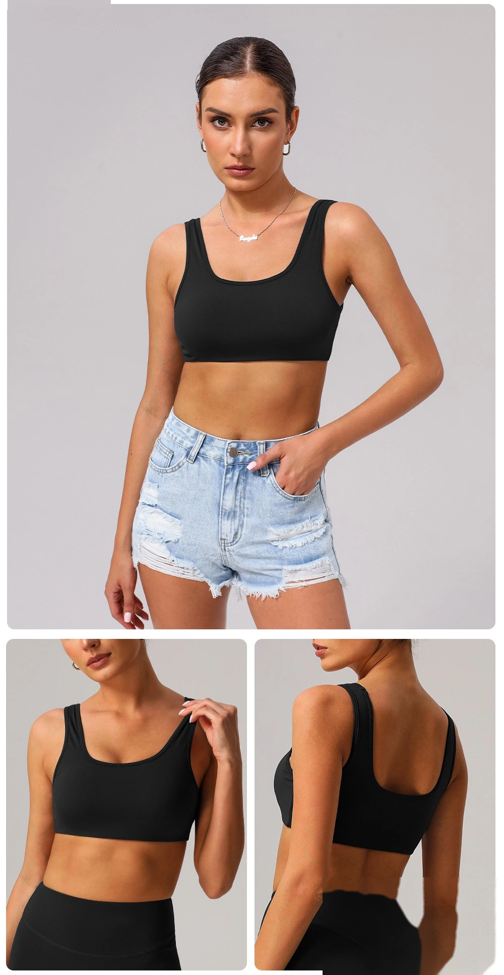 Custom tight yoga vest sports bra shockproof high elastic running outdoor fitness clothes women detail