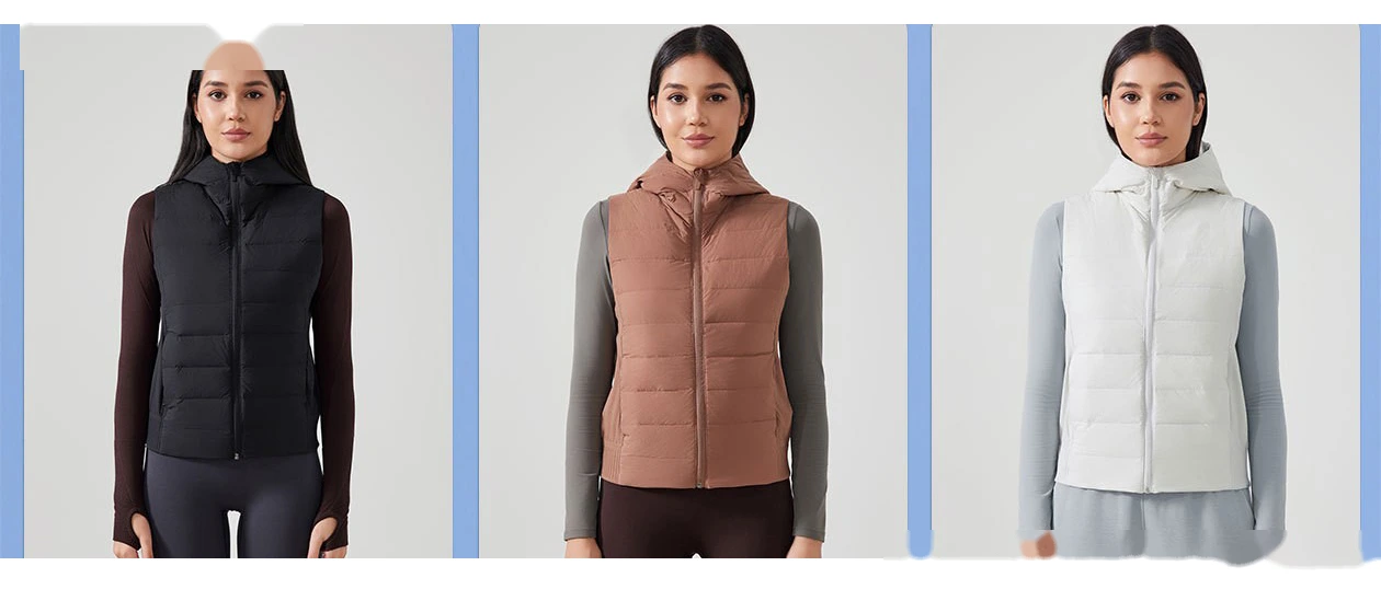 Customized hooded down jacket vest in autumn and winter: light, slim, fashionable and versatile sports vest detail