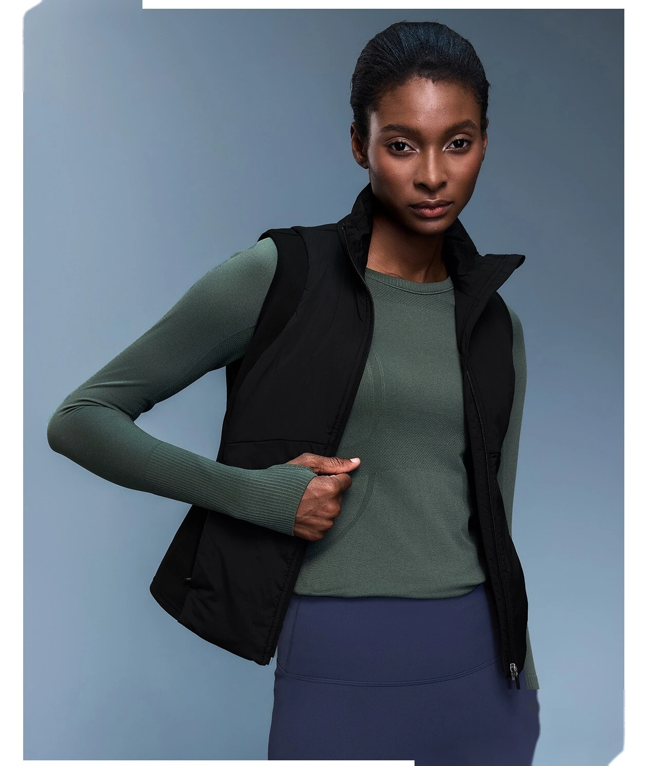 Custom autumn and winter stand collar windproof vest women's short lightweight cashmere warm cotton vest. detail