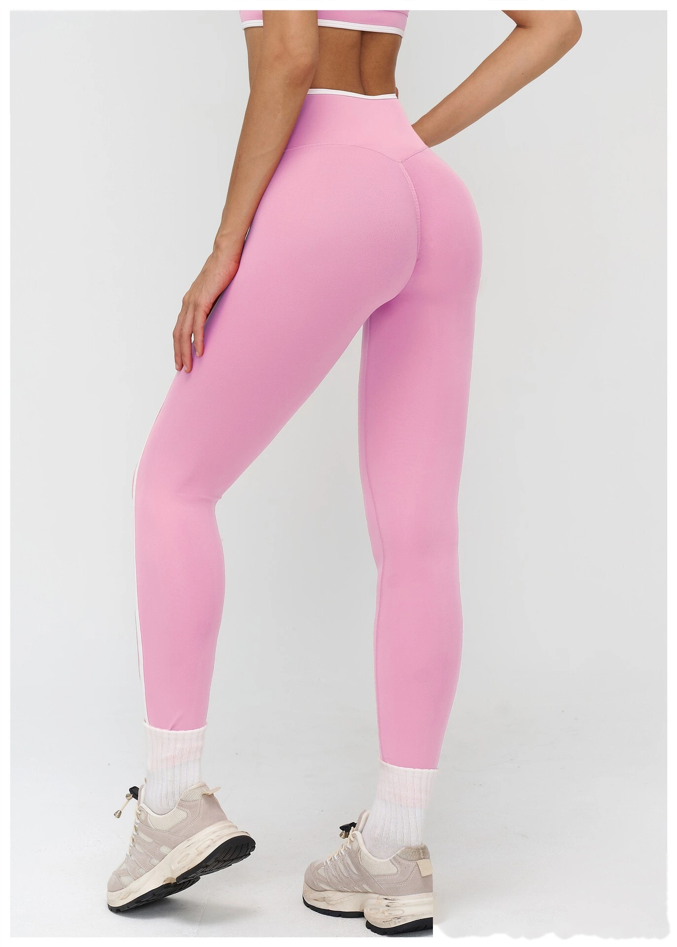Custom Cross Waist Yoga Pants - Women's Buttery Soft Color Block Tight Running Fitness Leggings detail