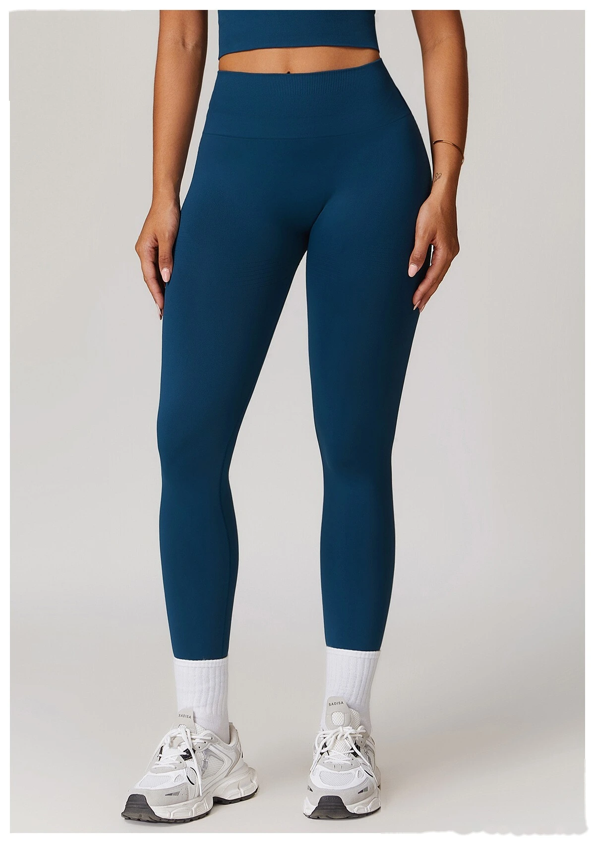 Custom EU/US High-Waisted Yoga Pants - Seamless Butt-Lifting Ribbed Waist Tummy-Control Leggings for Running Gym detail