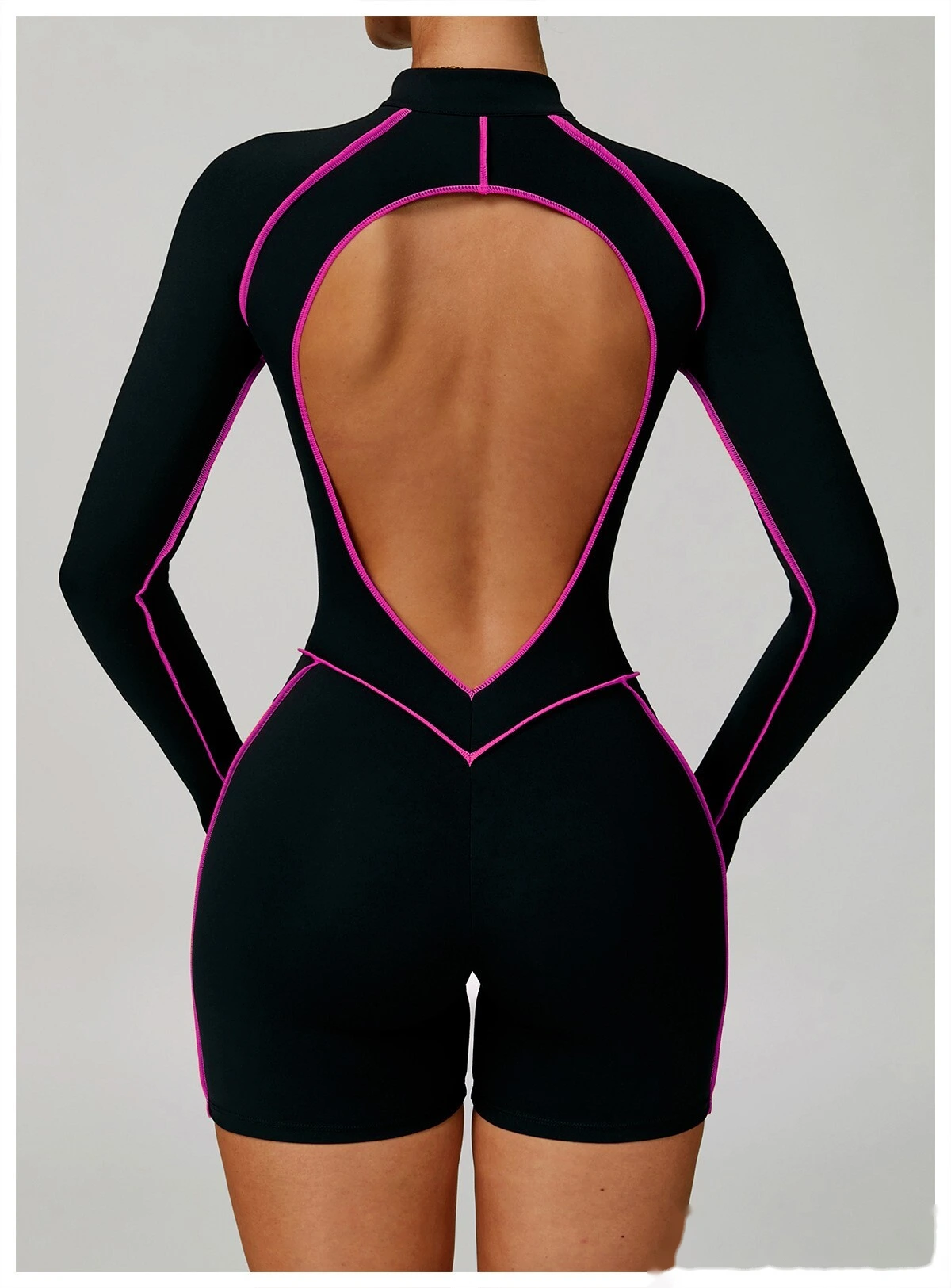 Customized contrast yoga jumpsuit hollow back tight fitness suit high-intensity sports jumpsuit detail