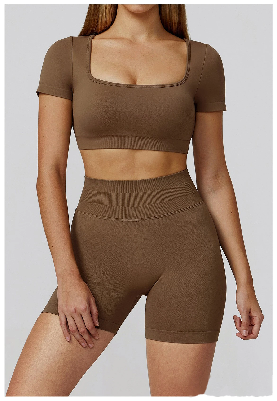 Customized seamless yoga clothes women's hollow back slim short-sleeved sports tops detail