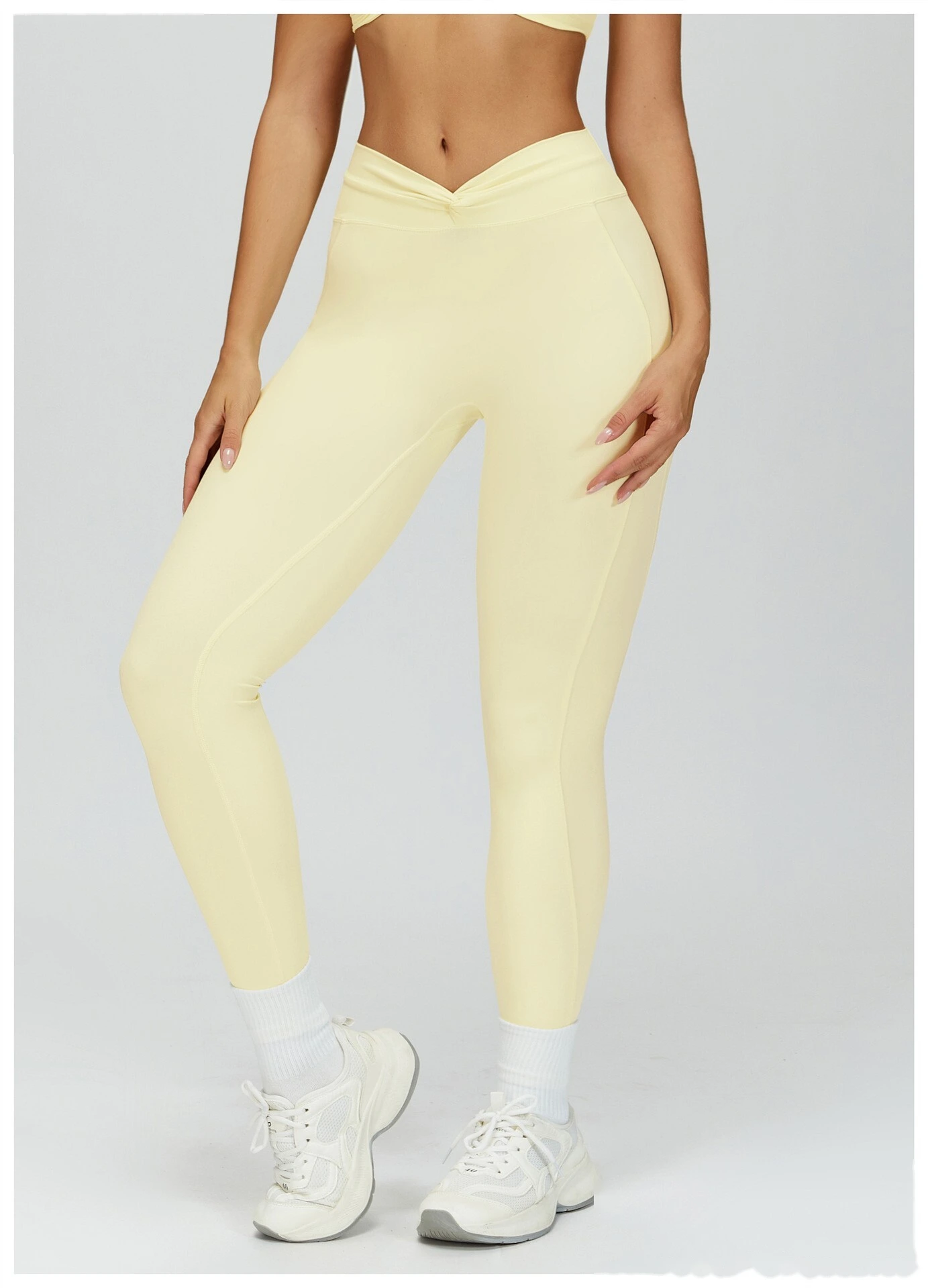 Custom Women’s Naked-Feel Running Leggings - Cross High-Waisted Ruched Tight Yoga Fitness Pants detail